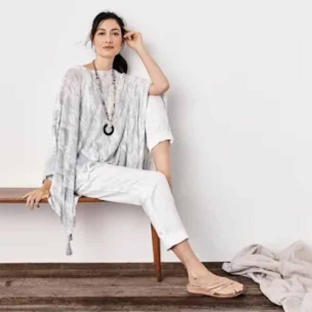 Pure Jill Gray and White Knit Linen Topper OS